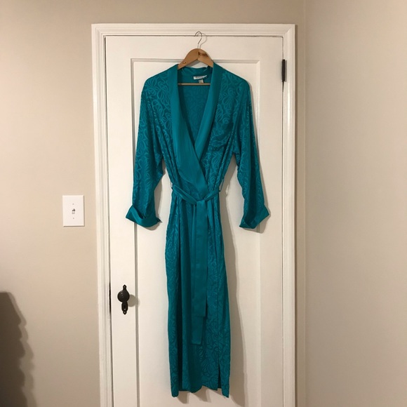 Maxi of California 100% Silk Peacock Blue Robe-M - Picture 2 of 6
